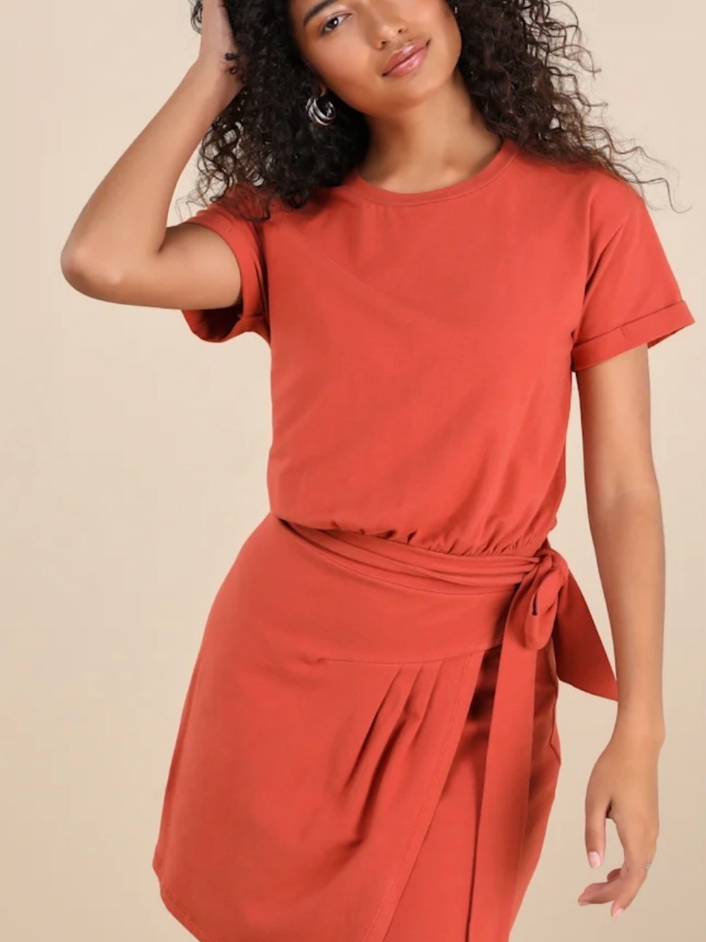 Lulu's Rust Orange Tie-Waist Midi Dress